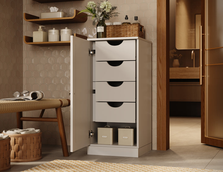 100% Solid Wood Bathroom Storage Cabinet, Raised Panel Door, 4 Drawers, Adjustable Shelves, 16.5" Wide, 35.75" Tall
