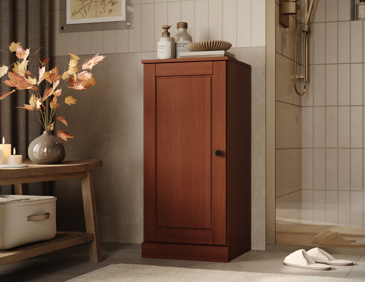 100% Solid Wood Bathroom Storage Cabinet, Raised Panel Door, 2 Drawers, Adjustable Shelves, 16.5" Wide, 35.75" Tall