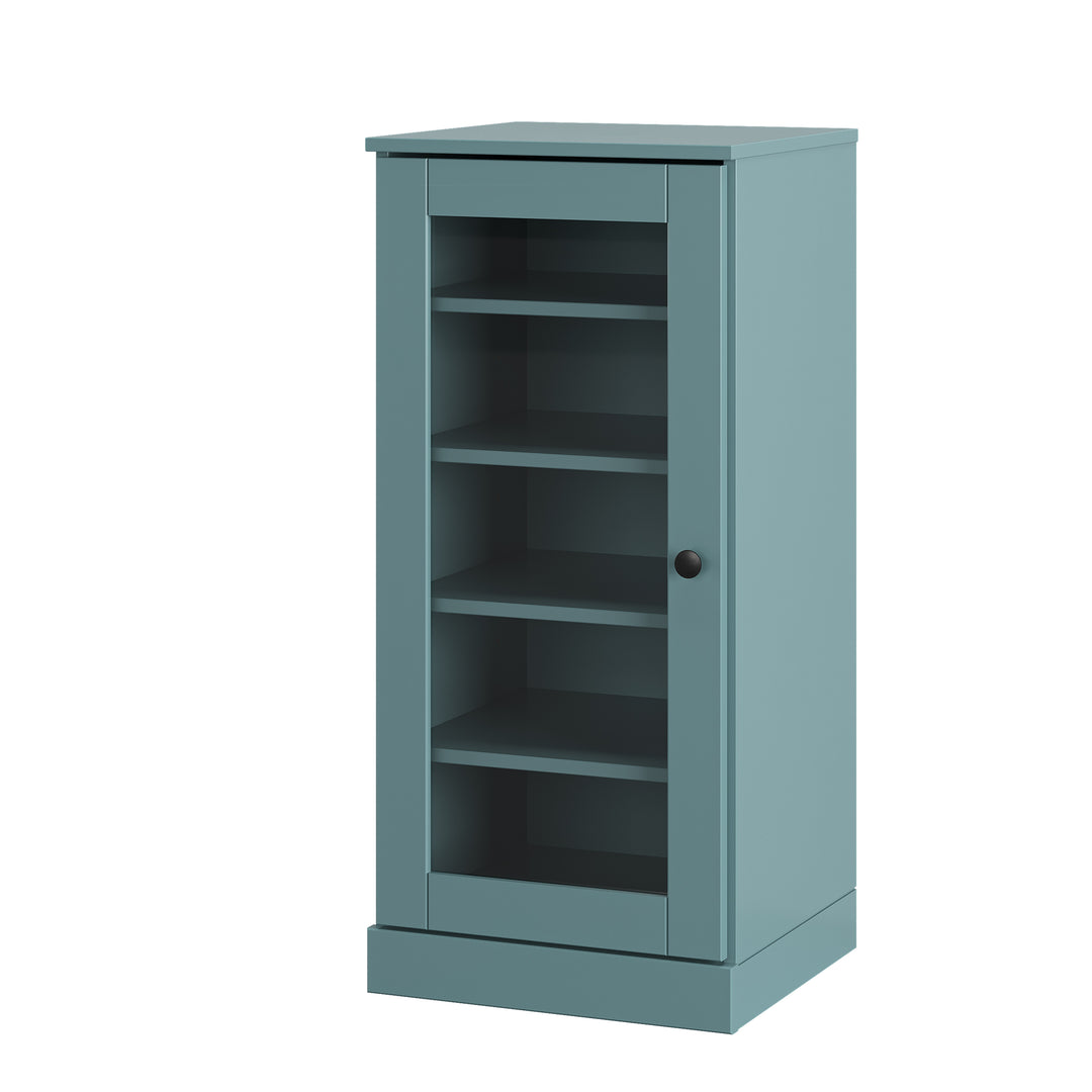 100% Solid Wood Narrow Glass Door Shoe Storage Cabinet with Adjustable Shelves, Space Saving Stackable Organizer, 16.5" W x 35.75" H
