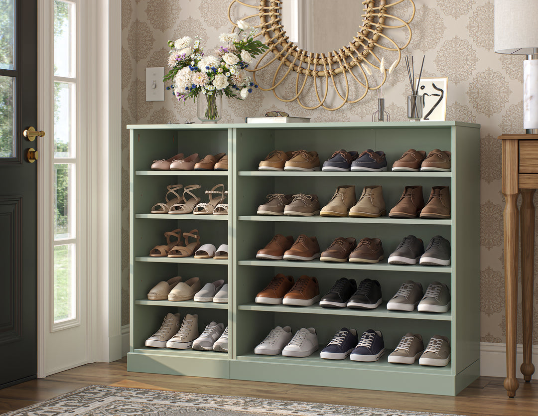100% Solid Wood Open Shoe Storage Cabinet with Adjustable Shelves, Space Saving Modular Entryway Organizer, 48.5" W x 35.75" H