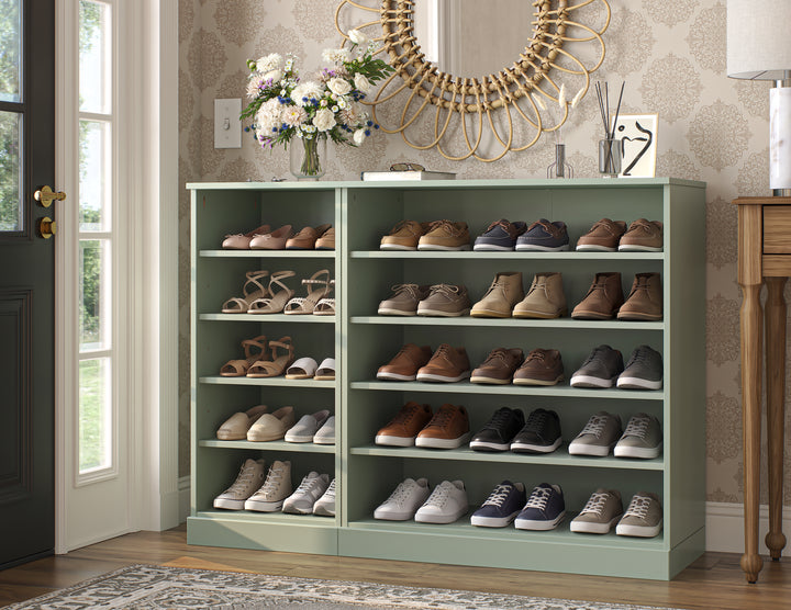 100% Solid Wood Open Shoe Storage Cabinet with Adjustable Shelves, Space Saving Modular Entryway Organizer, 48.5" W x 35.75" H