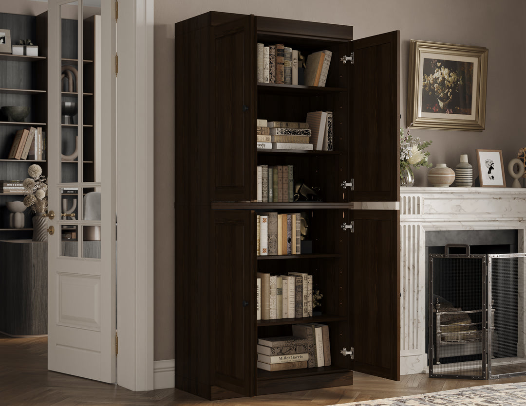 100% Solid Wood Tall Modular Bookcase Cabinet with Doors, Storage Bookshelf with Adjustable Shelves, 32" W x 71.5" H