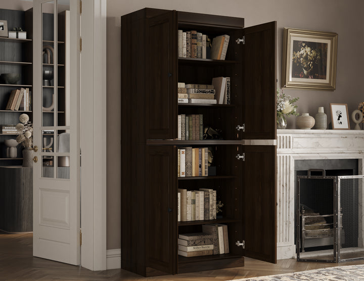 100% Solid Wood Tall Modular Bookcase Cabinet with Doors, Storage Bookshelf with Adjustable Shelves, 32" W x 71.5" H