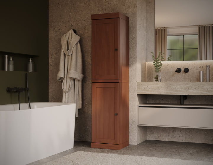 100% Solid Wood Bathroom Storage Cabinet, Shaker Doors, 2 Drawers, Adjustable Shelves, 16.5" Wide, 71.5" Tall