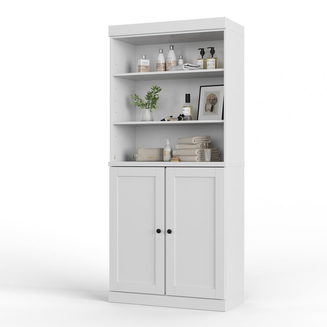 100% Solid Wood 32" Bathroom Cabinet with Shelves, Shaker Wood Doors, 2-Drawers