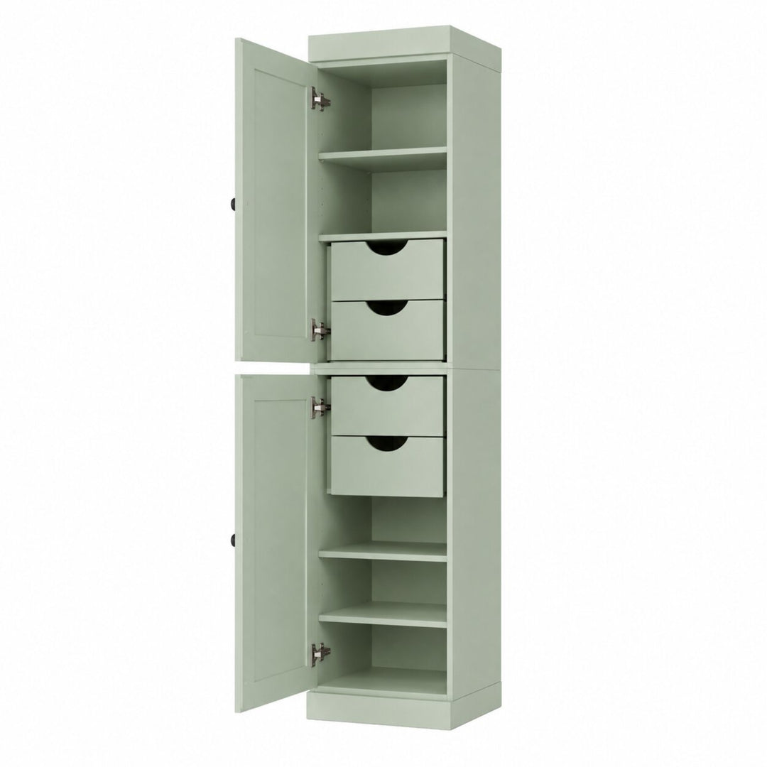 100% Solid Wood Tall Freestanding Modular Bathroom Linen Storage Cabinet with Shaker Doors, 4 Drawers, Adjustable Shelves, 16.5" W x 71.5" H
