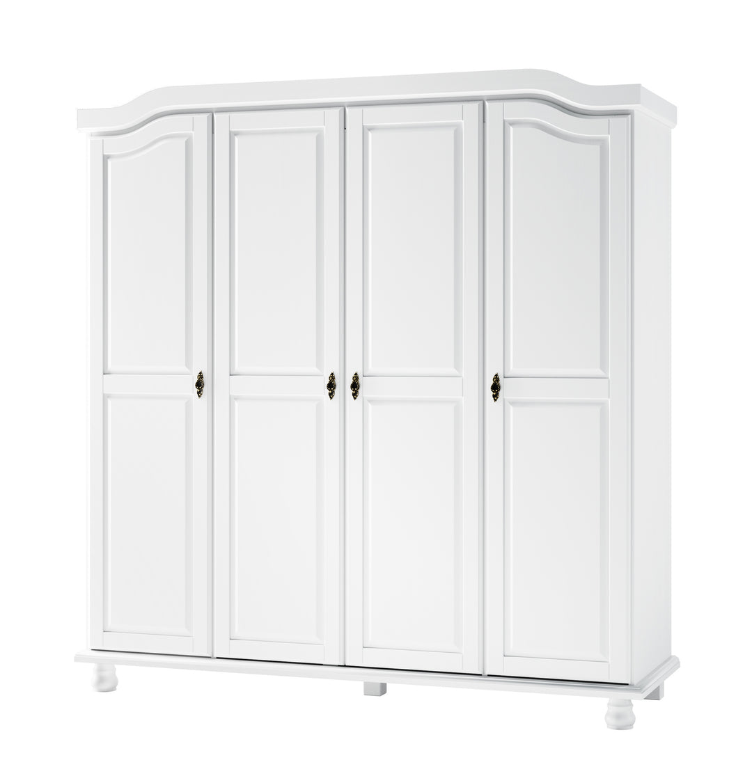 100% Solid Wood Kyle 4-Door Wardrobe Armoire with Solid Wood Doors