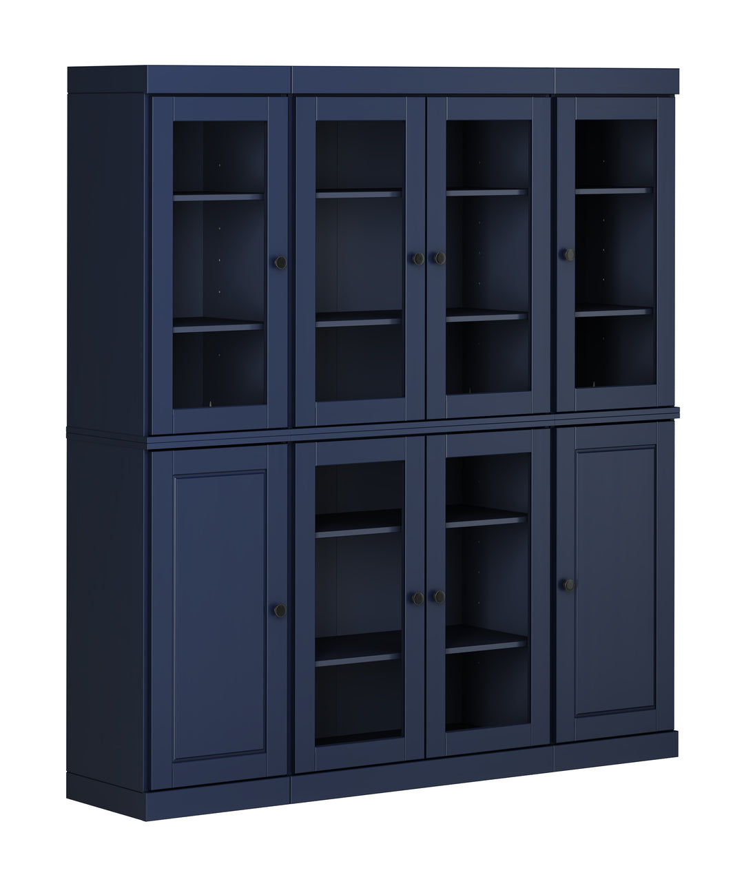 100% Solid Wood 65" China Pantry Cabinet, 6 Clear Glass, 2 Raised Panel Wood Doors