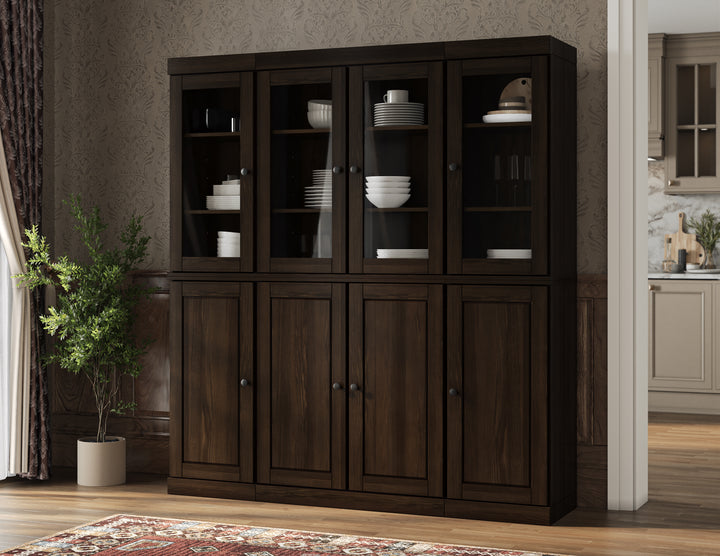 100% Solid Wood Kitchen Pantry Cabinet, Tall Freestanding Modular Storage with Glass & Raised Panel Doors, Adjustable Shelves, 65" W x 71.5" H