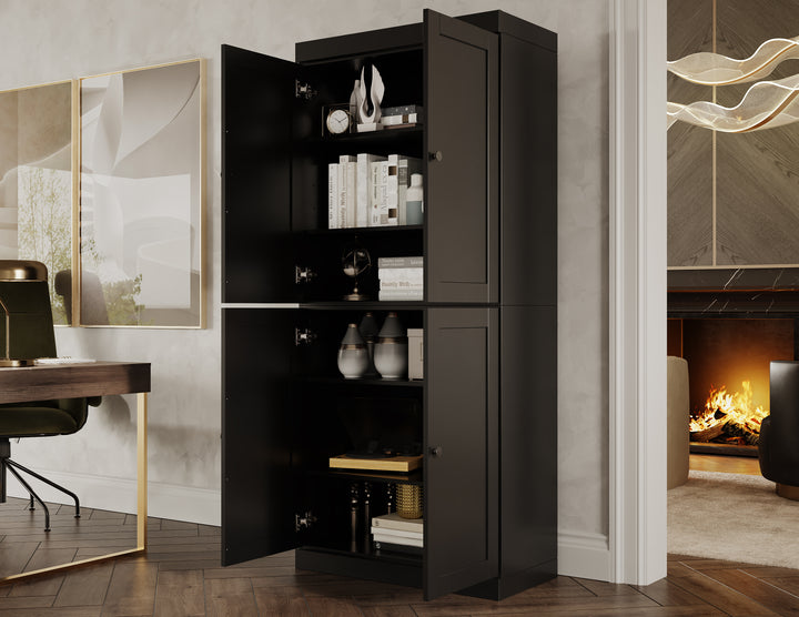 100% Solid Wood 6-Shelf 32" Bookcase, Shaker Wood Doors, Adjustable Shelves