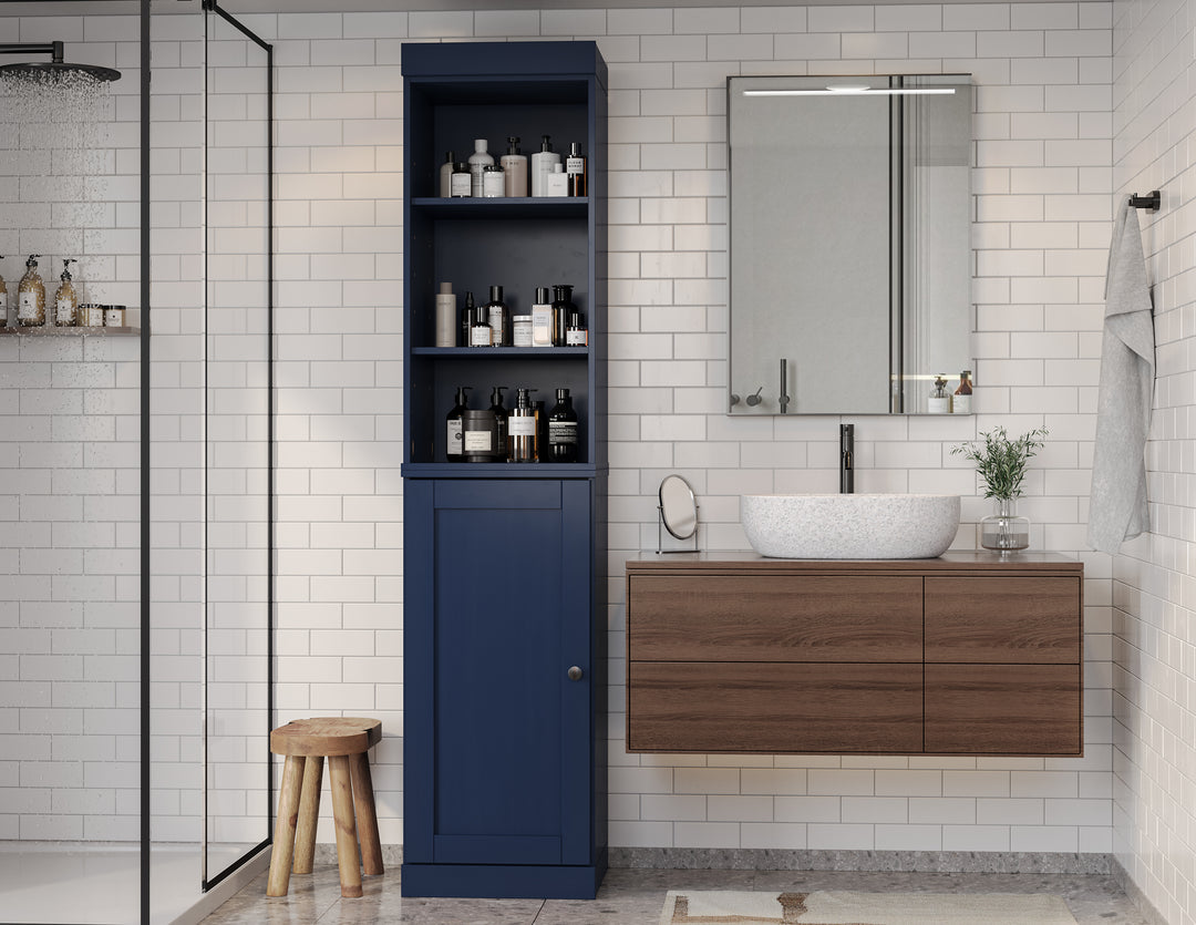 100% Solid Wood Tall Freestanding Modular Bathroom Linen Storage Cabinet with Open Shelf & Shaker Door, Adjustable Shelves, 16.5" W x 71.5" H