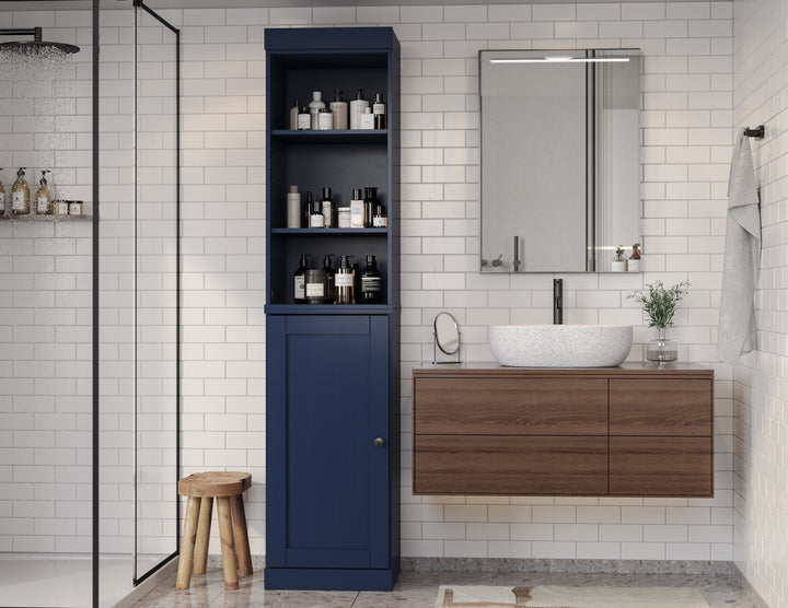 100% Solid Wood Tall Freestanding Modular Bathroom Linen Storage Cabinet with Open Shelf & Shaker Door, Adjustable Shelves, 16.5" W x 71.5" H