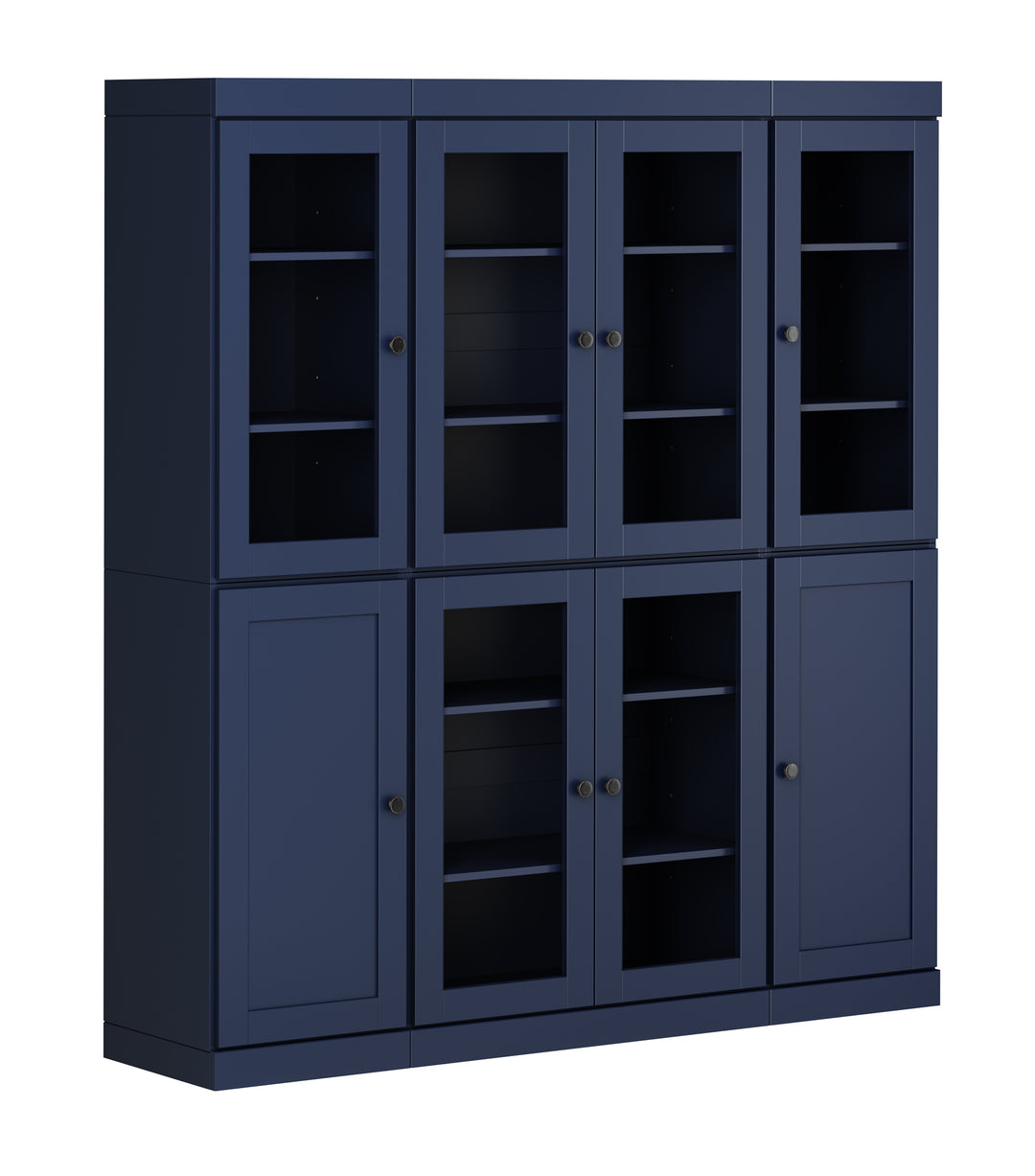 100% Solid Wood 65" China Pantry Cabinet, 6 Clear Glass, 2 Shaker Wood Doors