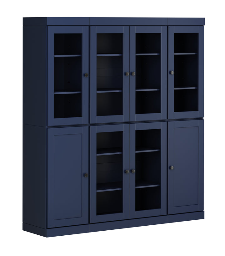 100% Solid Wood 65" China Pantry Cabinet, 6 Clear Glass, 2 Shaker Wood Doors