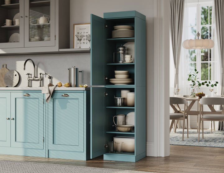 100% Solid Wood 16.5" Pantry Cabinet, 2 Shaker Wood Doors