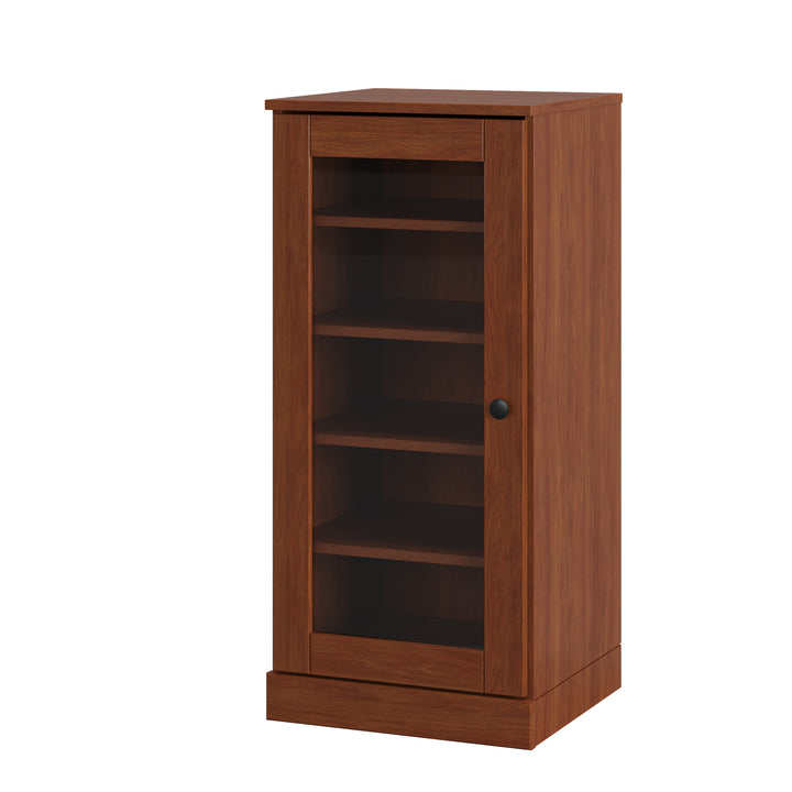 100% Solid Wood Narrow Glass Door Shoe Storage Cabinet with Adjustable Shelves, Space Saving Stackable Organizer, 16.5" W x 35.75" H