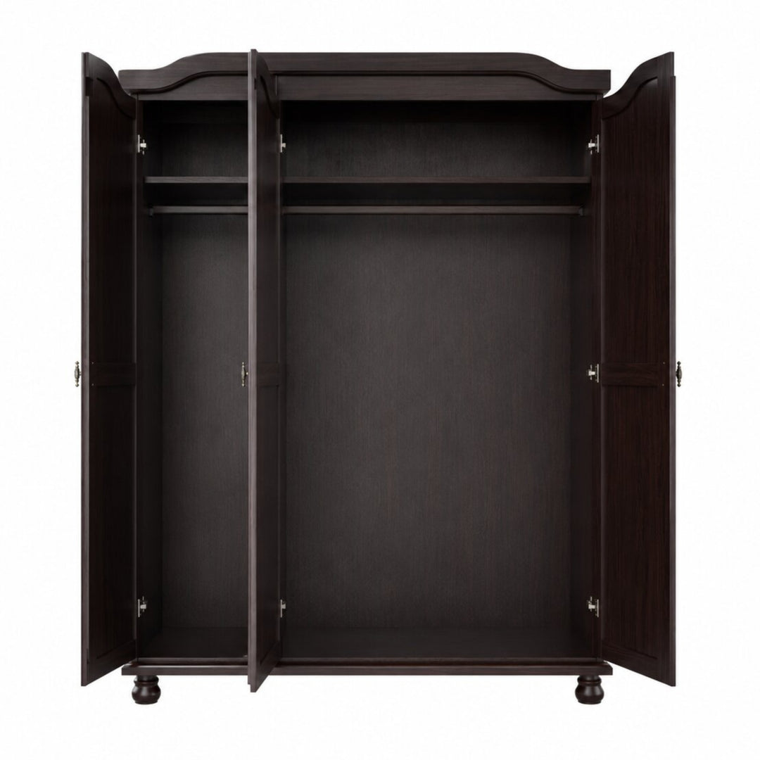 100% Solid Wood 3-Door Wardrobe Armoire with Raised Panel Doors, Bedroom Closet Storage - Kyle Collection