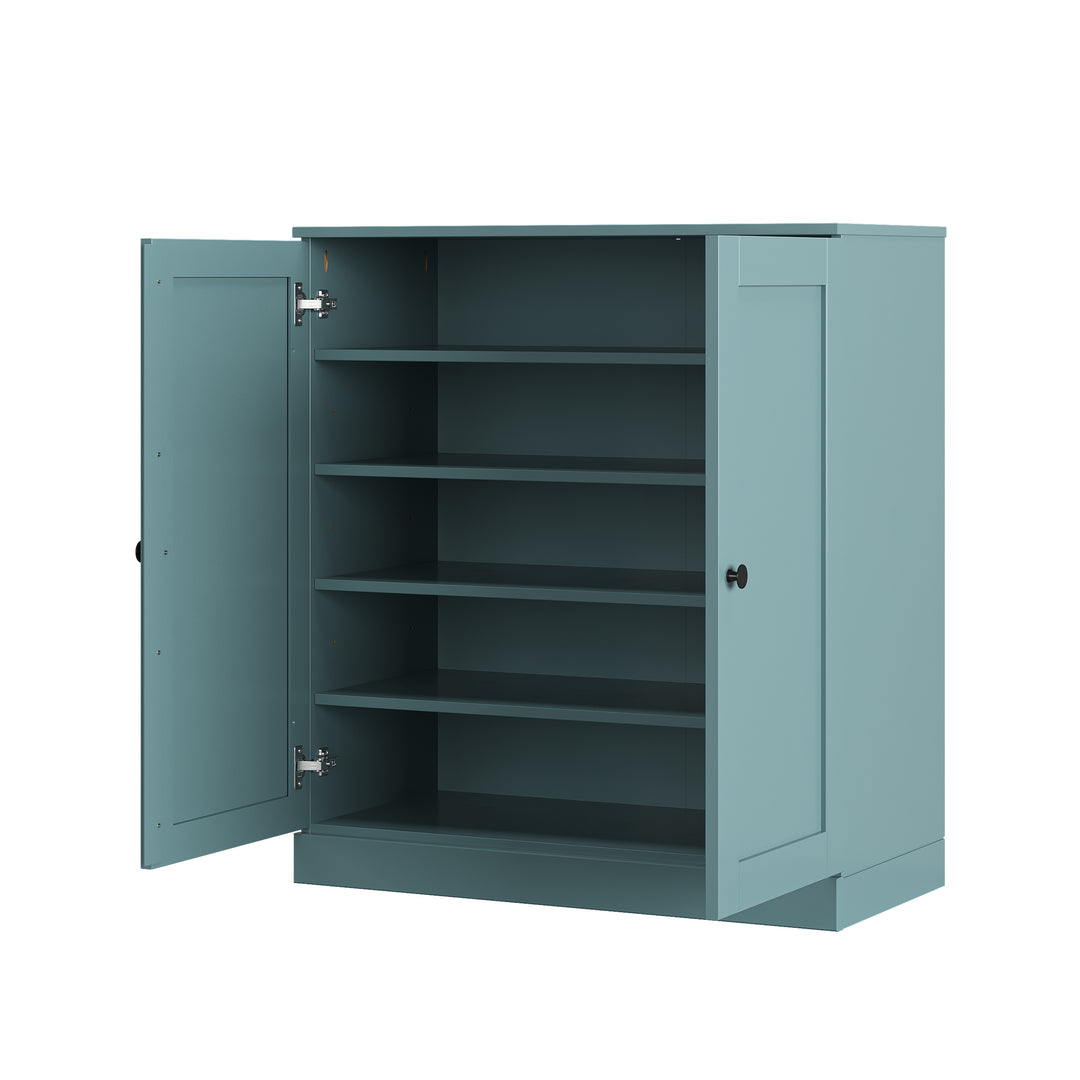 100% Solid Wood Shoe Storage Cabinet with Shaker Doors, Adjustable Shelves, Space Saving Stackable Entryway Organizer, 32" W x 35.75" H