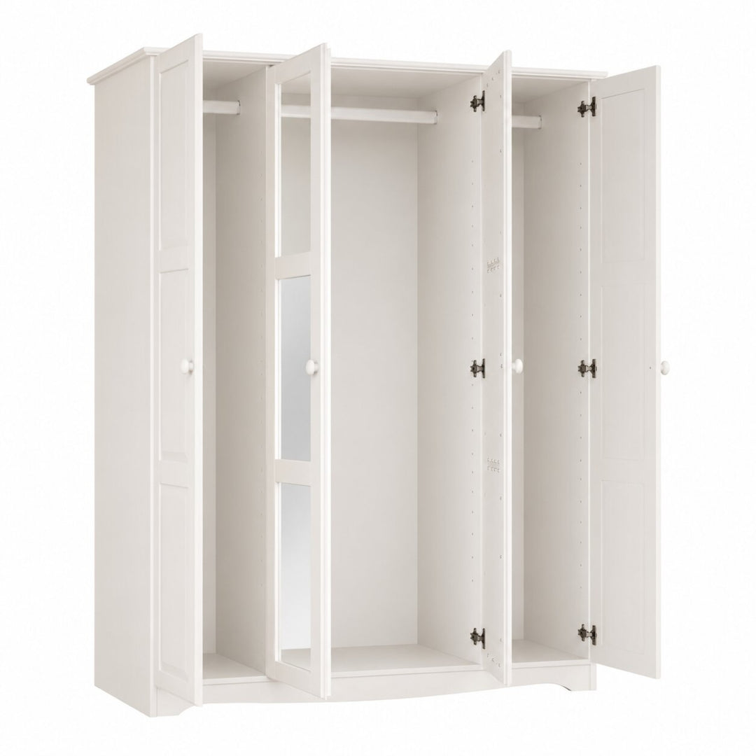 100% Solid Wood 4-Door Wardrobe Armoire with Mirrored Doors, Bedroom Closet Storage - Regal Collection