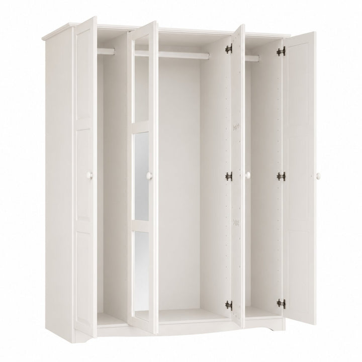 100% Solid Wood 4-Door Wardrobe Armoire with Mirrored Doors, Bedroom Closet Storage - Regal Collection