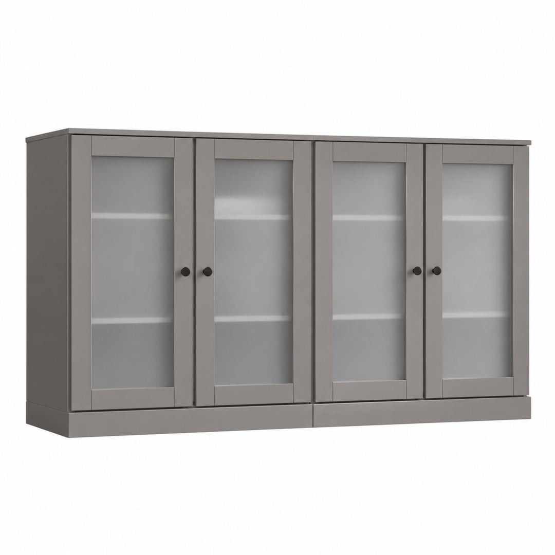 100% Solid Wood TV Stand with Frosted Glass Doors and Adjustable Shelves for TVs up to 64"