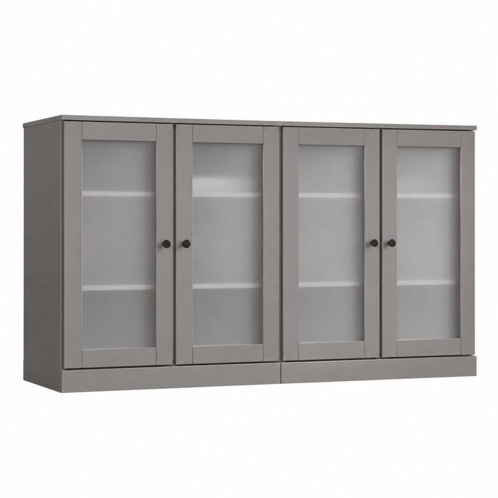 100% Solid Wood TV Stand with Frosted Glass Doors and Adjustable Shelves for TVs up to 64"