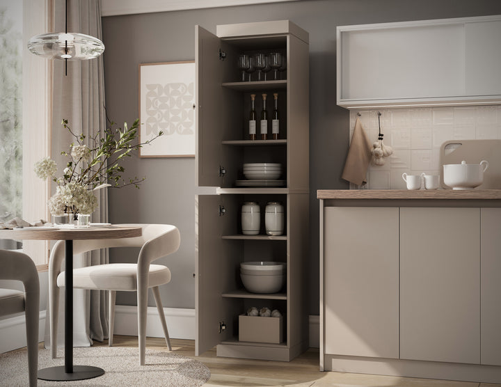 100% Solid Wood 16.5" Pantry Cabinet, 2 Raised Panel Wood Doors