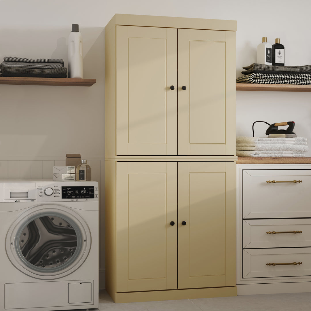 100% Solid Brazilian Pine Wood Bathroom & Laundry Storage Cabinet, Raised Panel Doors, Adjustable Shelves, 32" Wide, 71.5" Tall