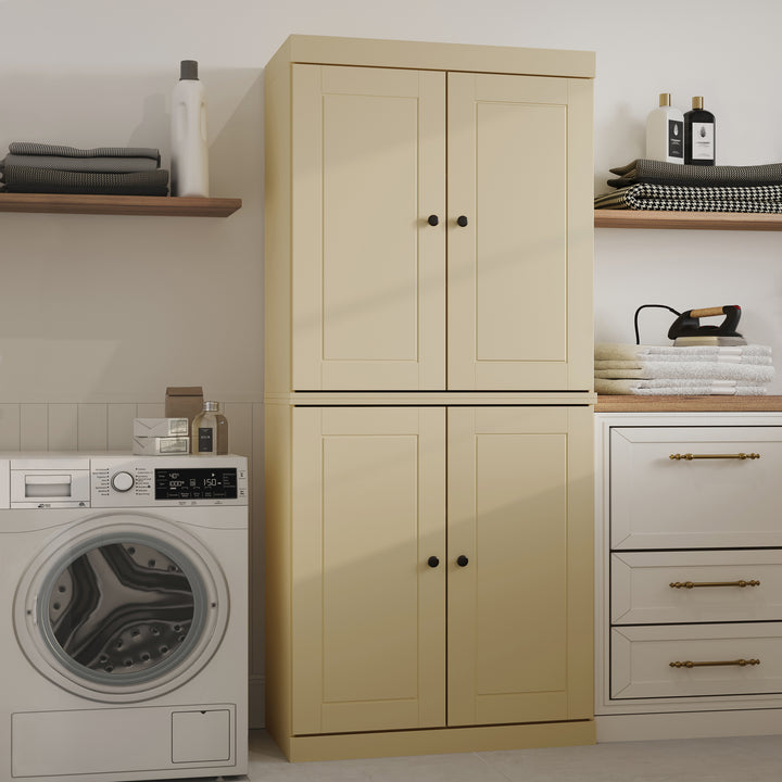 100% Solid Brazilian Pine Wood Bathroom & Laundry Storage Cabinet, Raised Panel Doors, Adjustable Shelves, 32" Wide, 71.5" Tall