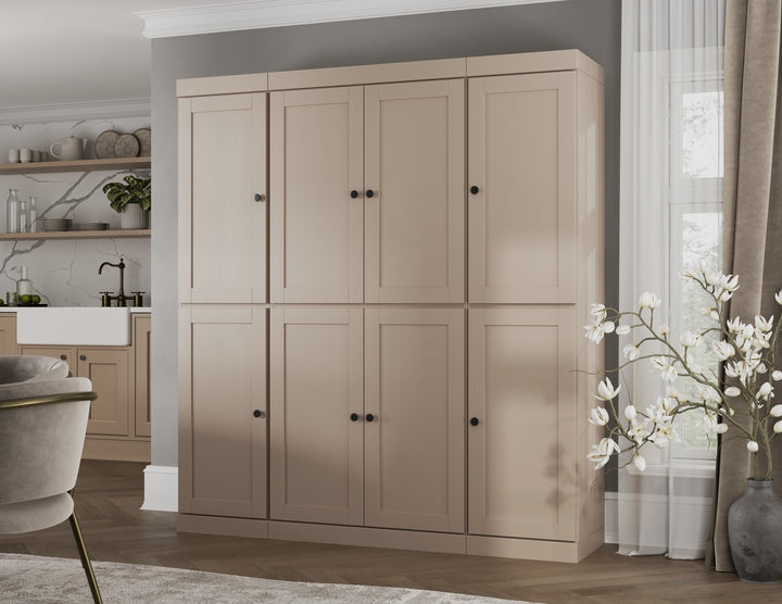 100% Solid Wood 65" Pantry Cabinet, 8 Shaker Wood Doors