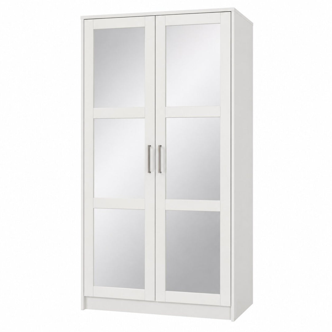 100% Solid Wood 2-Door Wardrobe Armoire with Mirrored Doors, Bedroom Closet Storage - Urban Collection