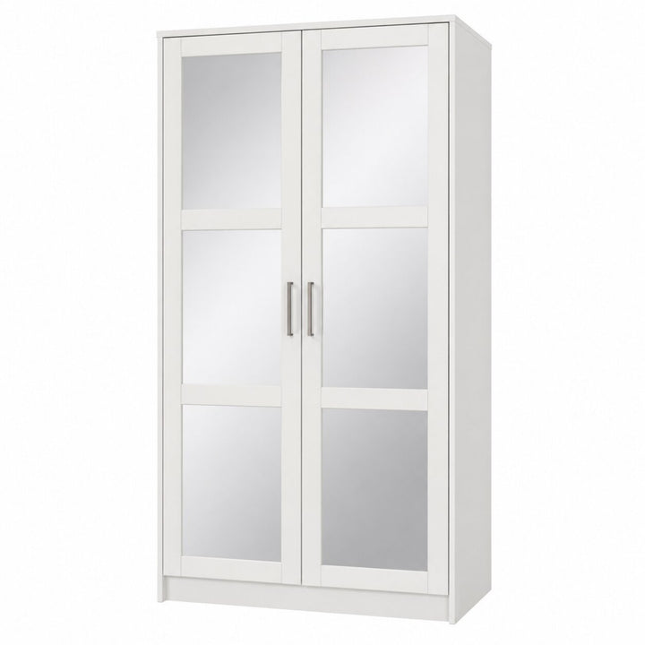 100% Solid Wood 2-Door Wardrobe Armoire with Mirrored Doors, Bedroom Closet Storage - Urban Collection