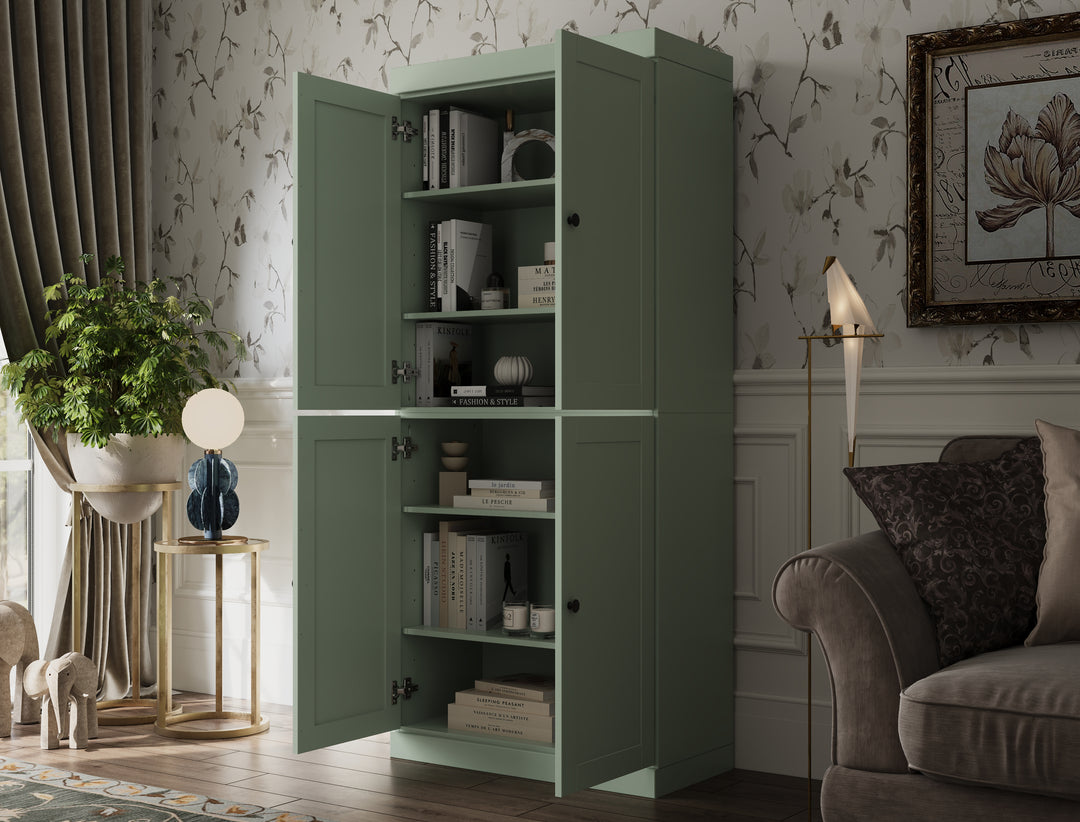 100% Solid Wood 6-Shelf 32" Bookcase, Shaker Wood Doors, Adjustable Shelves