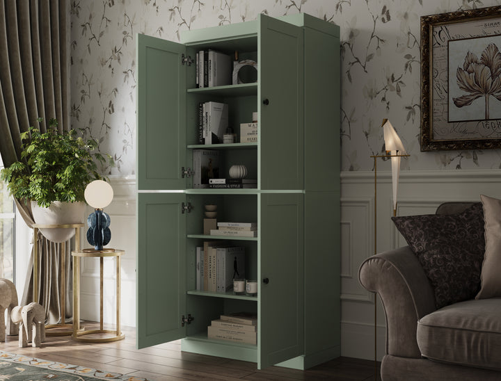 100% Solid Wood 6-Shelf 32" Bookcase, Shaker Wood Doors, Adjustable Shelves