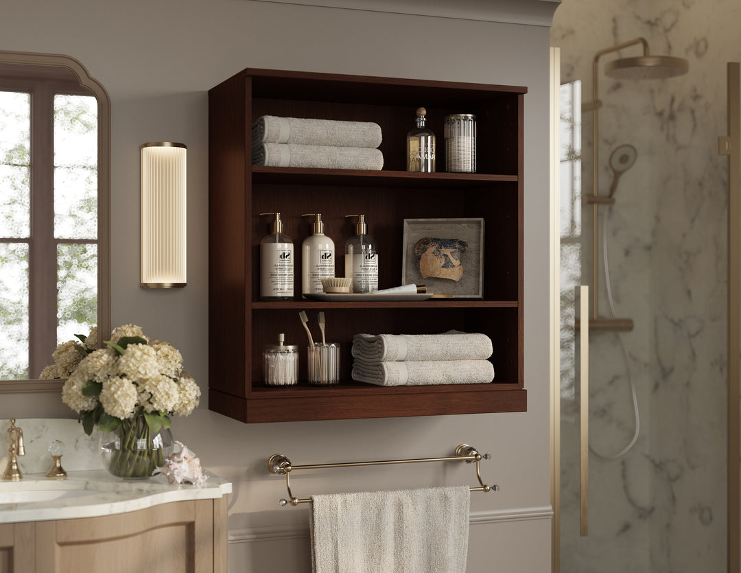 Premium 100% Solid European Oak Bathroom Wall Cabinet, Open Shelving, 32" W x 35.75" H