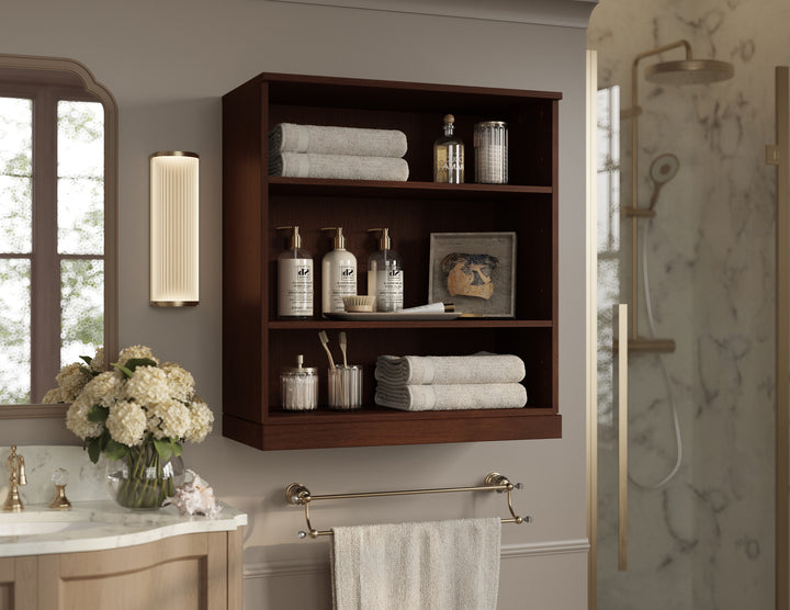 Premium 100% Solid European Oak Bathroom Wall Cabinet, Open Shelving, 32" W x 35.75" H