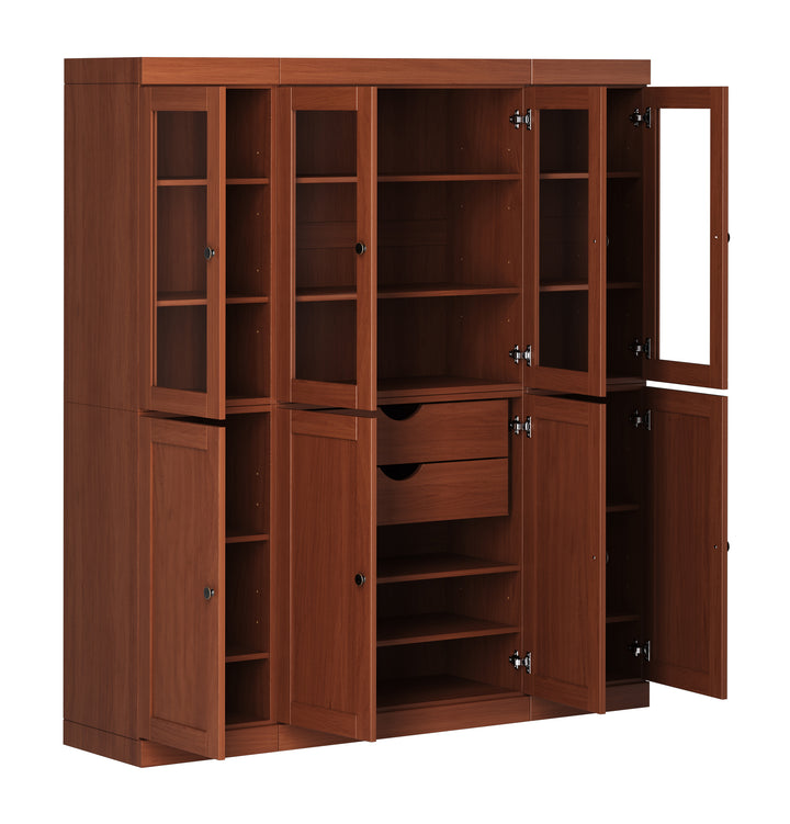 100% Solid Wood 65" China Pantry Cabinet, 4 Glass, 4 Shaker Wood Doors, 2-Drawers