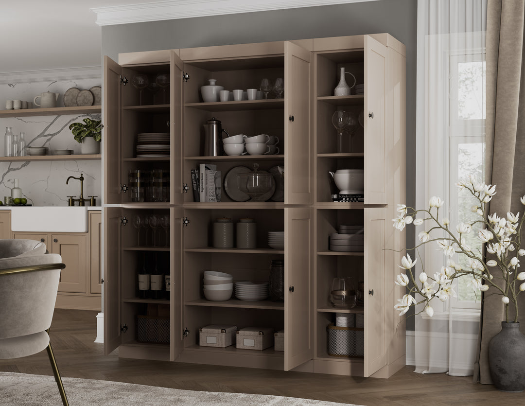 100% Solid Wood 65" Pantry Cabinet, 8 Shaker Wood Doors