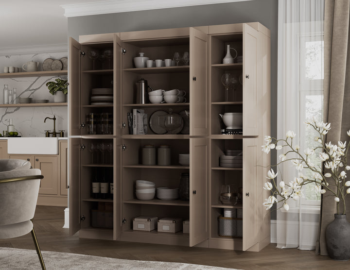 100% Solid Wood 65" Pantry Cabinet, 8 Shaker Wood Doors