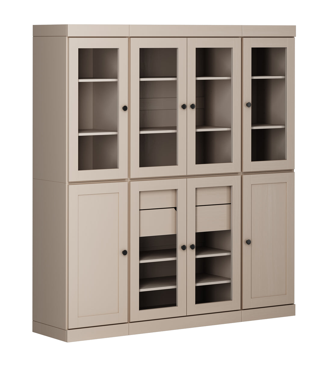 100% Solid Wood 65" China Pantry Cabinet, 6 Glass, 2 Shaker Wood Doors, 2 Drawers