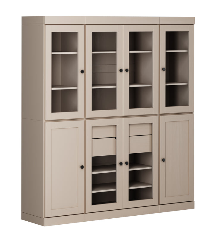100% Solid Wood 65" China Pantry Cabinet, 6 Glass, 2 Shaker Wood Doors, 2 Drawers