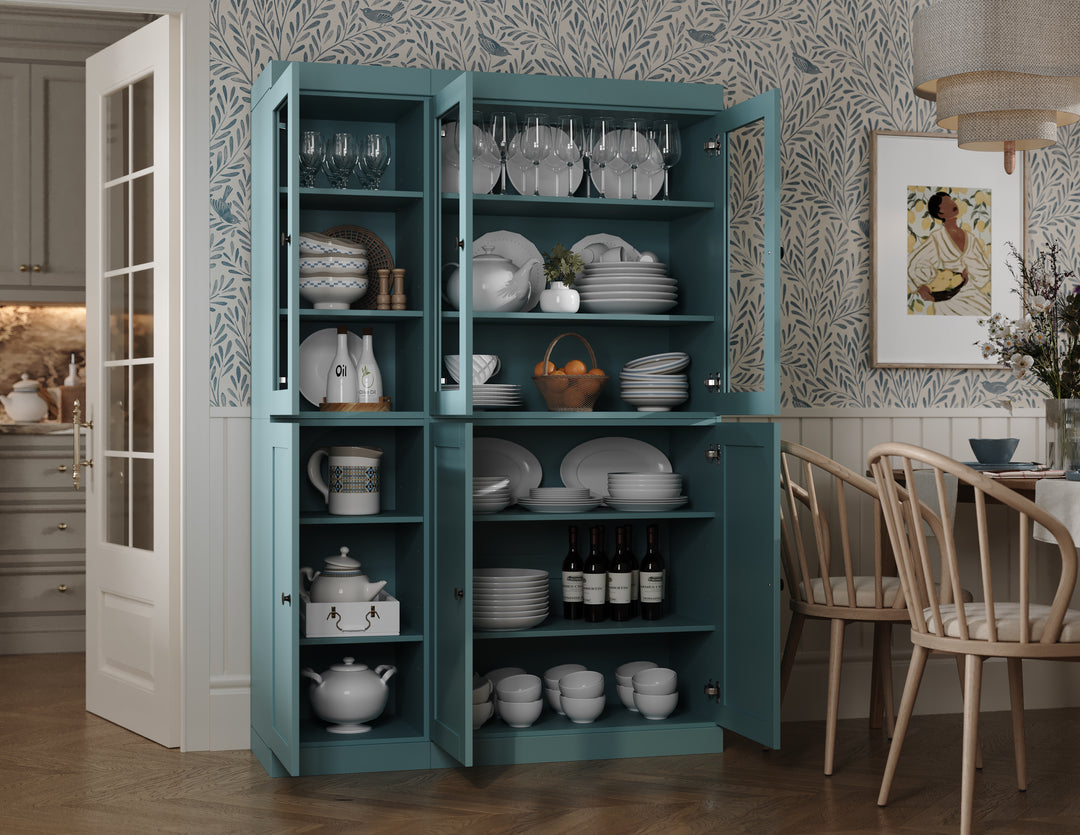 100% Solid Wood 48.5" China Pantry Cabinet, 3 Glass Doors, 3 Shaker Doors
