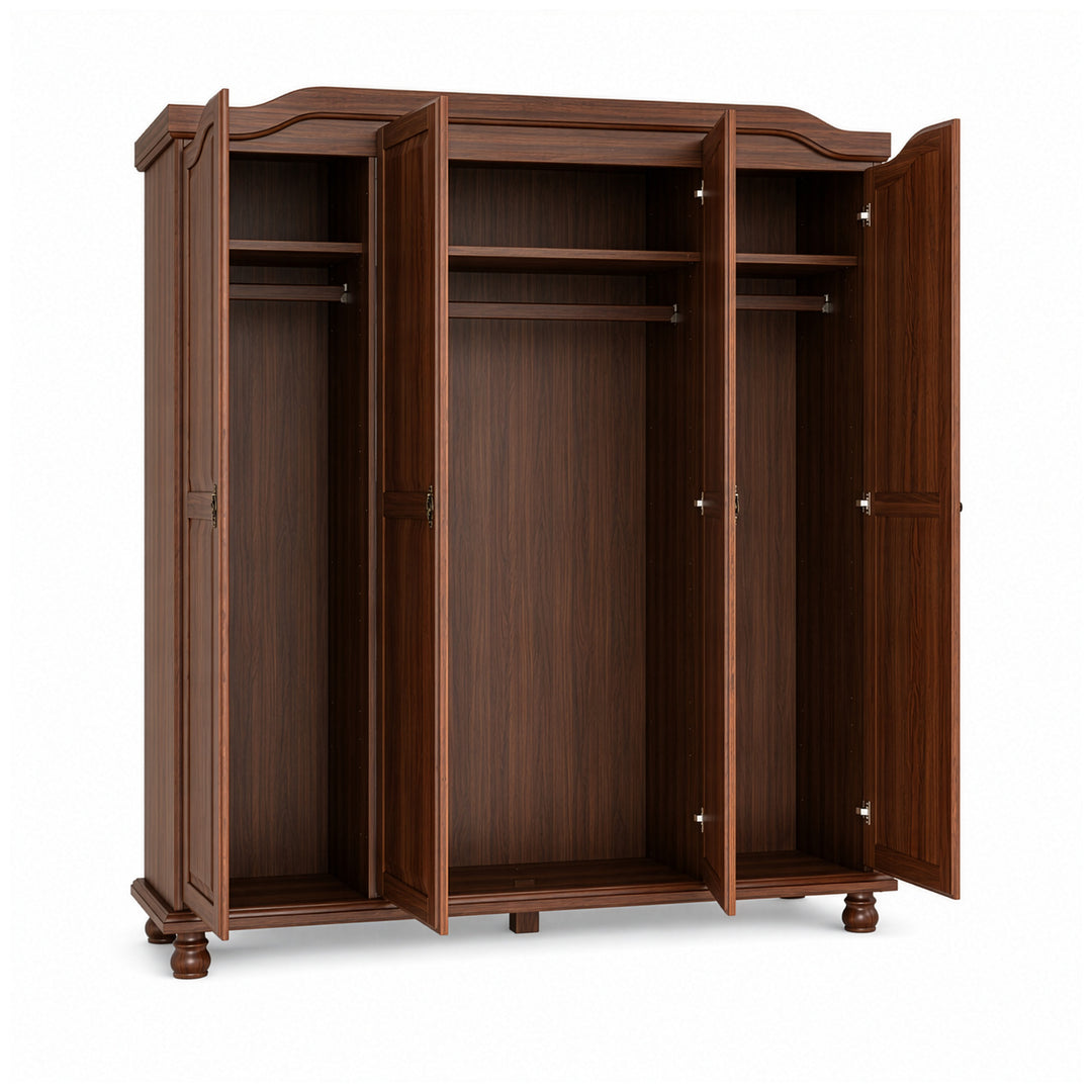 100% Solid Wood 4-Door Wardrobe Armoire with Raised Panel Doors, Bedroom Closet Storage - Kyle Collection