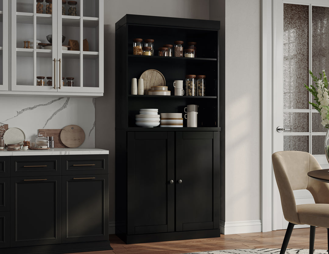 100% Solid Wood Kitchen Pantry Cabinet, Tall Freestanding Modular Storage with Open Shelf & Shaker Doors, Adjustable Shelves, 32" W x 71.5" H