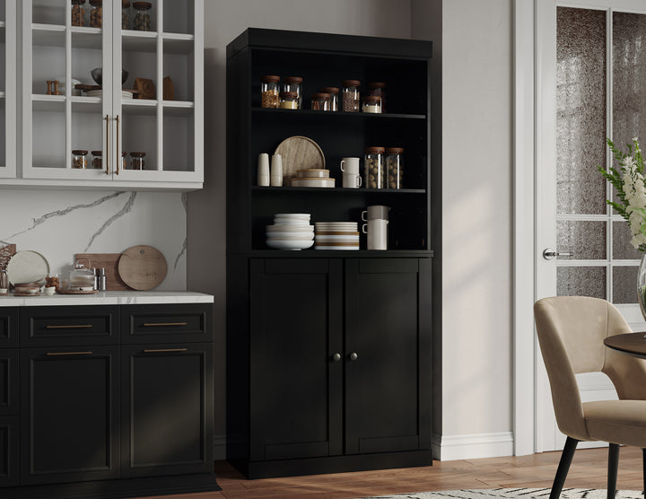 100% Solid Wood Kitchen Pantry Cabinet, Tall Freestanding Modular Storage with Open Shelf & Shaker Doors, Adjustable Shelves, 32" W x 71.5" H