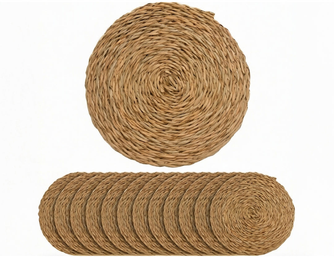 100% Natural Rattan Placemat Sets – Handwoven Round Woven Placemats, Boho Farmhouse Dining Table Decor, Heat Resistant Table Setting, Handmade African Artisan