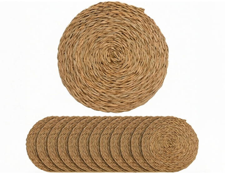 100% Natural Rattan Placemat Sets – Handwoven Round Woven Placemats, Boho Farmhouse Dining Table Decor, Heat Resistant Table Setting, Handmade African Artisan
