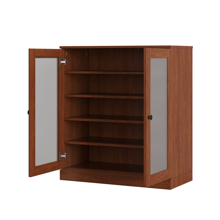 100% Solid Wood Frosted Glass Door Shoe Storage Cabinet with Adjustable Shelves, Space Saving Stackable Entryway Organizer, 32" W x 35.75" H