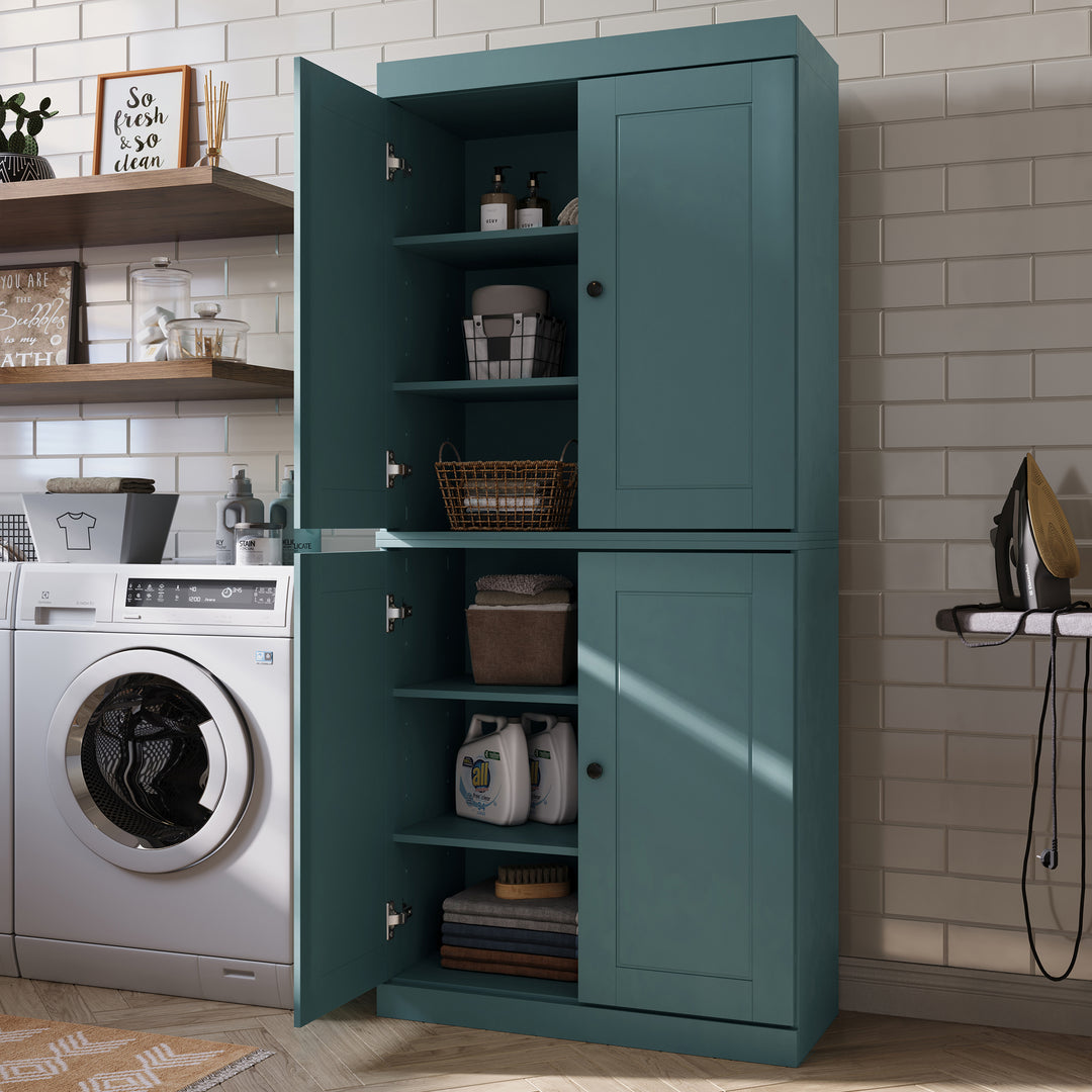 100% Solid Brazilian Pine Wood Bathroom & Laundry Storage Cabinet, Raised Panel Doors, Adjustable Shelves, 32" Wide, 71.5" Tall