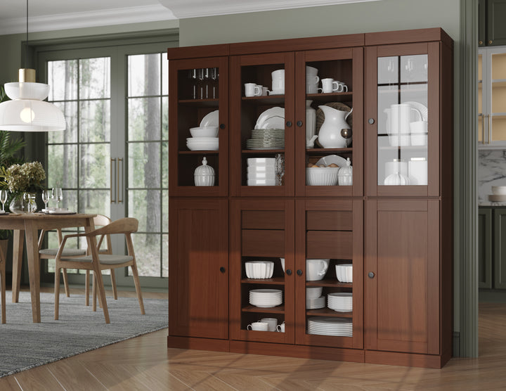 100% Solid Wood 65" China Pantry Cabinet, 6 Glass, 2 Shaker Wood Doors, 2 Drawers